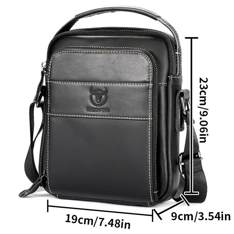 (image for) BULLCAPTAIN Genuine Leather Men Shoulder Bags Vintage Small Flap Crossbody Briefcase Handbag Vintage Messenger Bag